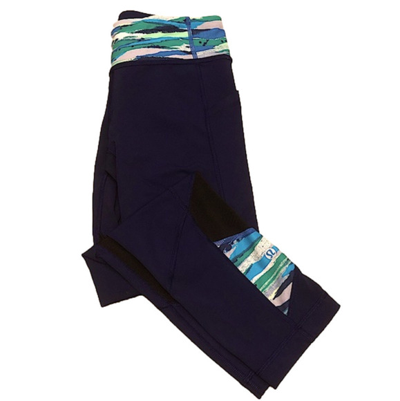 𝅺lululemon Pace Rival Mesh Crop Luxtreme Hero Blue Seven Wonders Multi 29” Sz 4 - Picture 1 of 8